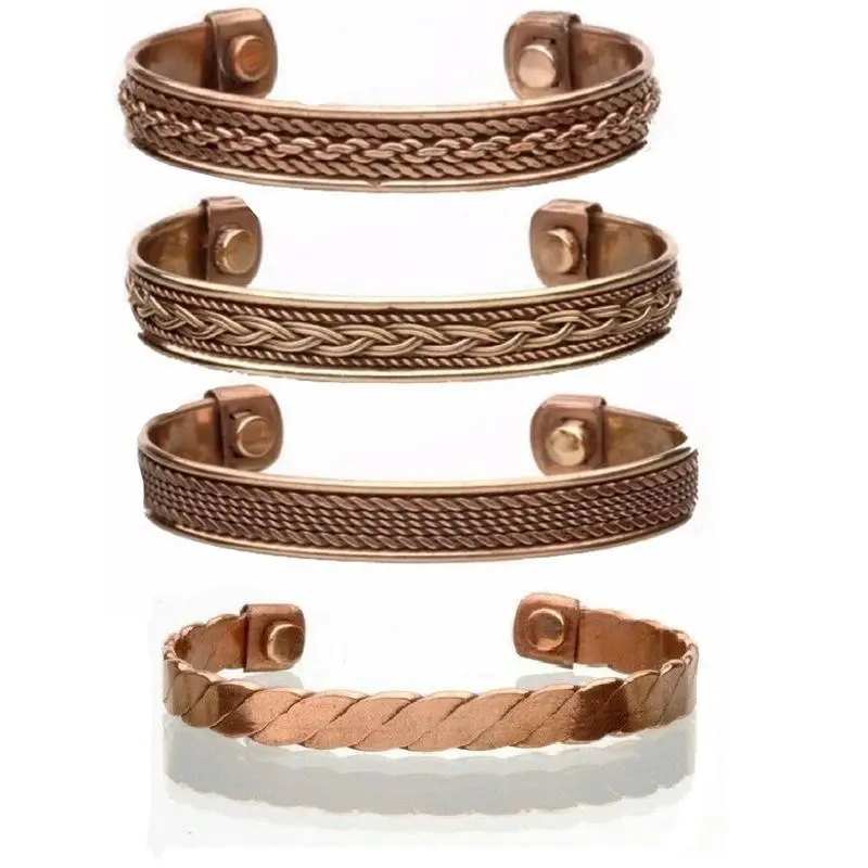 4 Pack Tibetan Pure Copper Magnetic Bracelet Arthritis Pain Therapy Cuff Bangles