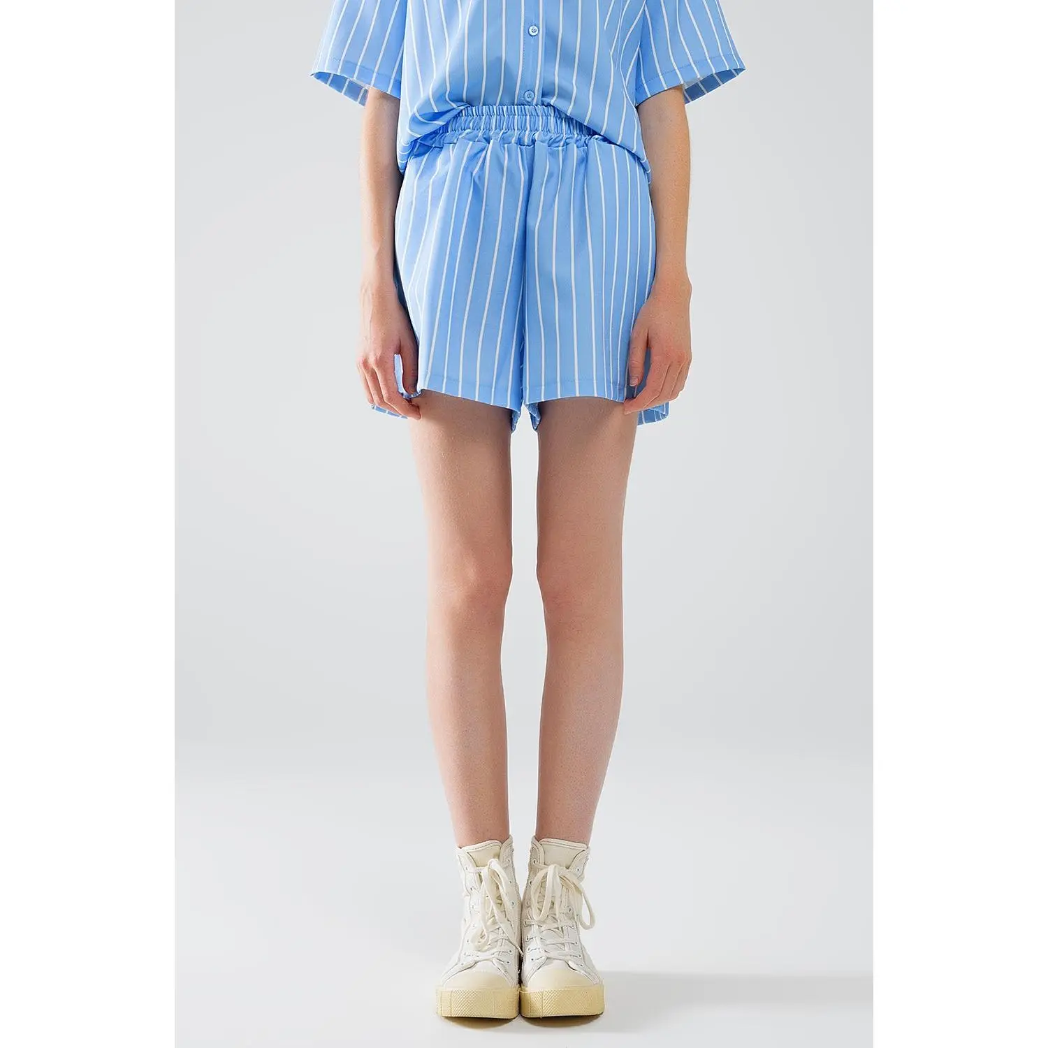 Blue Striped Flowing Shorts