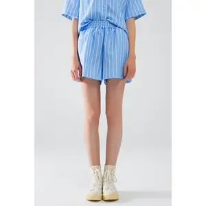 Blue Striped Flowing Shorts