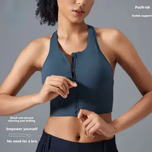 2026 New Model Front Zipper Closure Anti-Burst Integrated Cup Sports Bra with Adjustable Shoulder Straps Shockproof Design for Stable Support