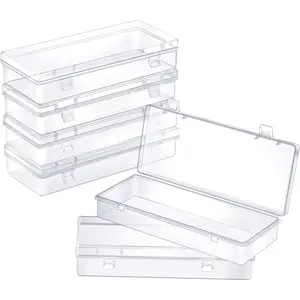 6 Pack Small  Storage Containers with Hinged Lids, Rectangle Clear  Boxes for Beads, Jewelry, Game Pieces and Crafts Items (6.1 x 2.36 x 1.1 Inch) plastic