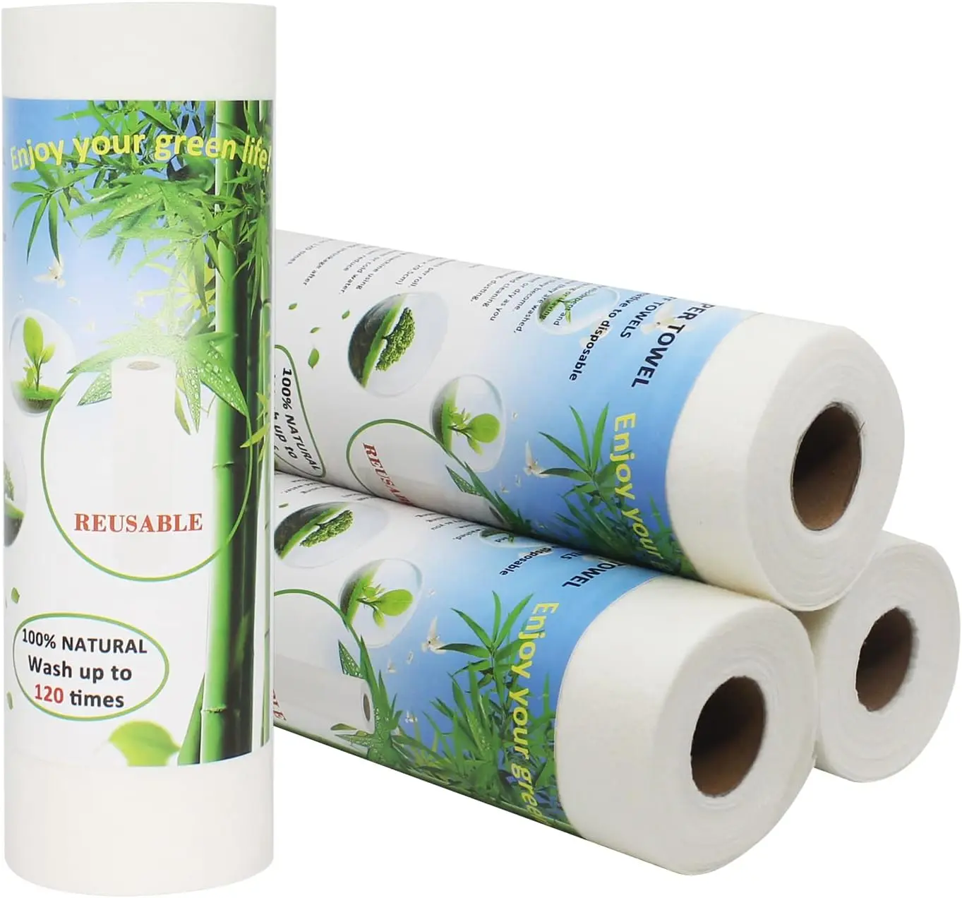 Washable Reusable Bamboo Paper Towels Replacement Rolls, 4 Rolls of 80 Sheets Kitchen Wipes (11x12 in)