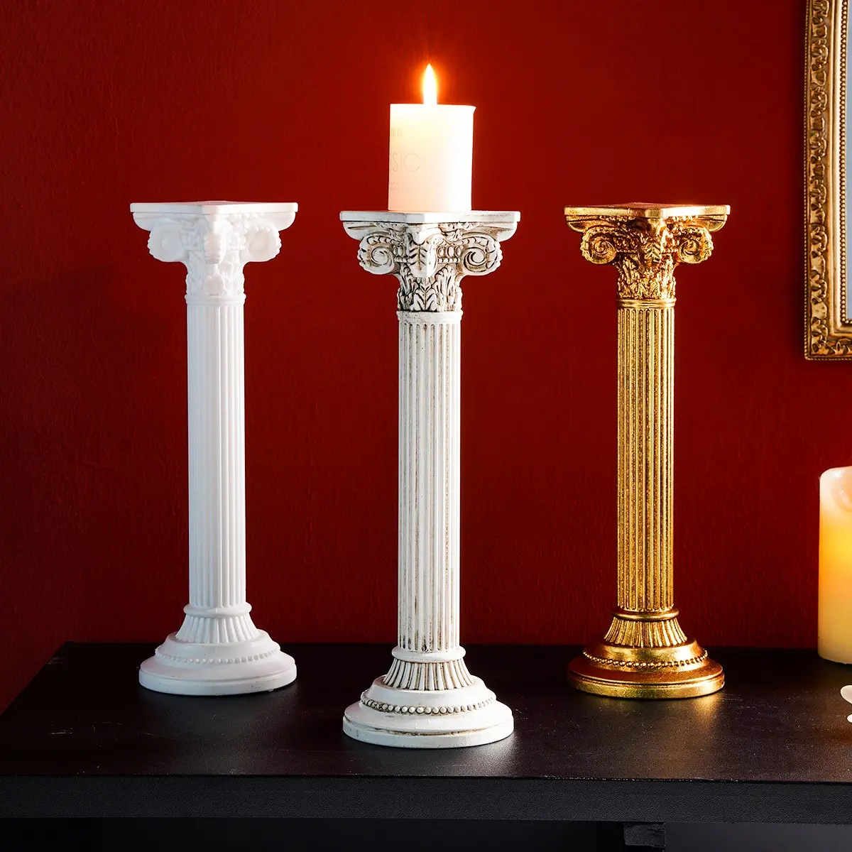 European Vintage Roman Column Candle Holder, Vintage Candle Stand, Table Centerpiece Decoration, Wedding Anniversary Candle Base, Romantic Photography Prop, Home Decor, Interior Decoration Accessories, Candle Holder Centerpieces