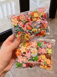 50 Pcs Cute Kids Hairbands Set, Floral Fruit Designs, Elastic Rubber Bands, Random Colors, Perfect for Gifts & Daily Use, Cute Hair Accessories Sets