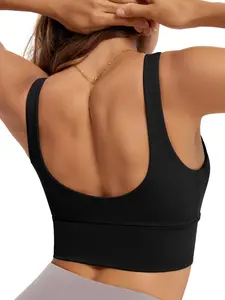 ODODOS Women's Longline V-Neck U-Back Padded Wireless Sports Bra, Breathable Yoga Wear Fitness Tank Top for Women