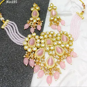 Monalisa stones Baby Pink kundan set