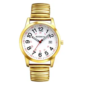 Unisex Elastic Strap Watch: 24-Hour Format Easy Read Dial with Calendar Analog Quartz Watches Stainless Steel Wristwatch for Nurses and Healthcare Workers