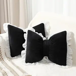 Yousoontic 2 Pcs Bow Pillows 15.7 * 12.6 in Coquette Throw Pillow Cute Bow Shaped Cushion Plush Lumbar Decorative for Girls Room Bed Sofa Couch Car(Velvet,Black)