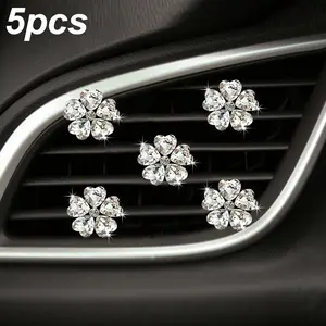 5 Counts Heart-Shaped Crystal Car Vent Clips, Five-Petal Flower Interior Decorations, Car Dashboard Accessories, Car Ornament Set, Car Interior Decorative