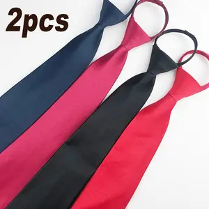 2pcs of Men'S Solid Color Zip Ties, 17.32inch, Easy to Wear, Convenient for Formal Business Attire, Korean Style Necktie