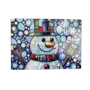 ️ “Let It Snow” Tempered Glass Cutting Board – 8x11 Inch Winter Snowman Kitchen Decor