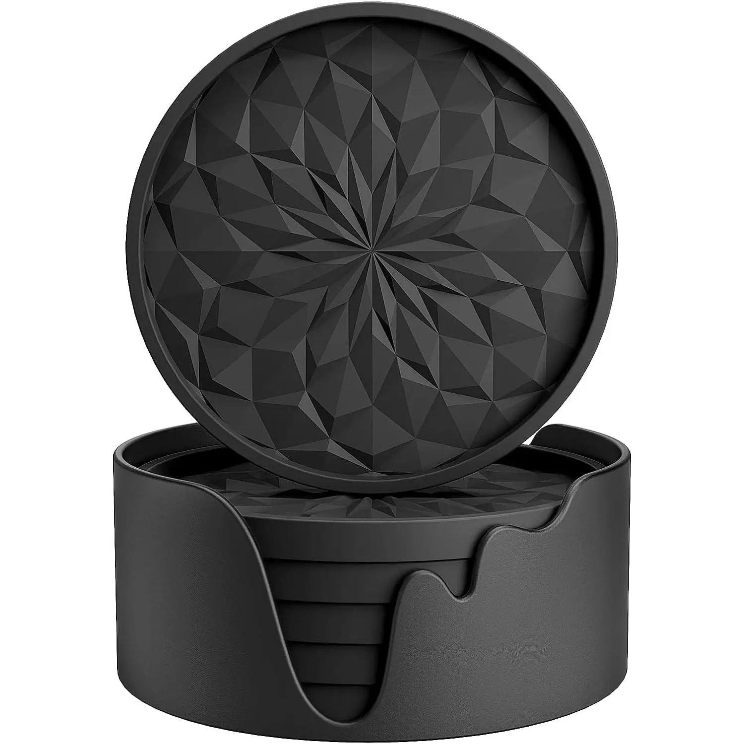 Silicone coasters [pack of 6] - coasters - beverage coasters - thickened for hot or cold drinks, non slip, non stick, deep tray black