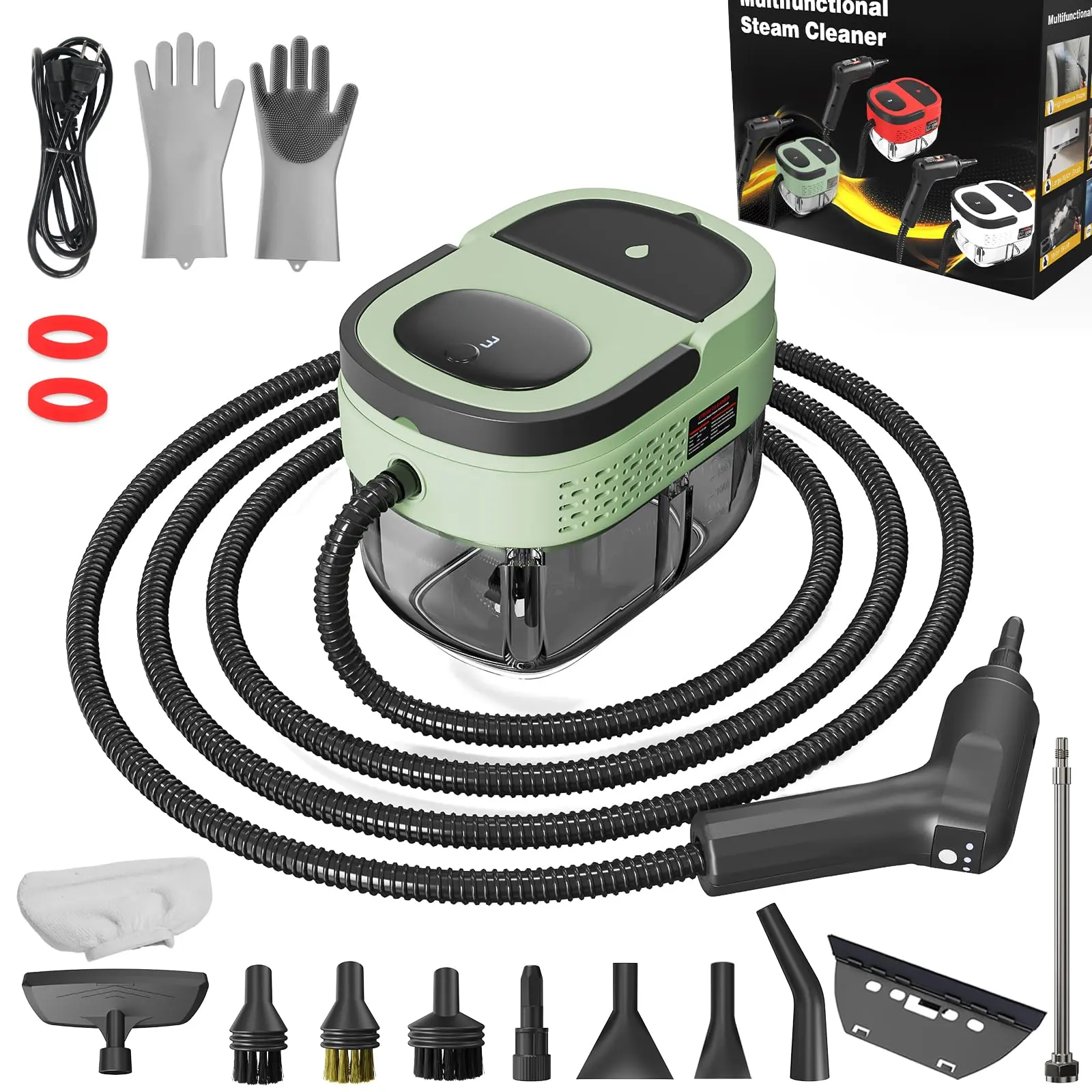 Handheld Steam Cleaner, 1500W High Pressure Steamer for Cleaning, Portable Steam Cleaner with 1.6L Water Tank, 3 Levels Adjustable Handle, Steam Cleaner for Home, Car, Furniture, Bed Bugs