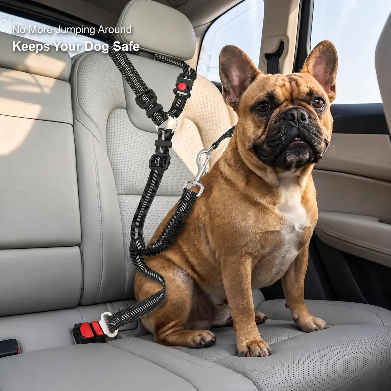 Dog Car Seat Belt - Adjustable Length, Dual Fixing Design, Metal Buckle for Safe Road Trips & Daily Rides, Safety