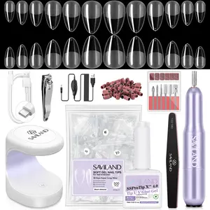 SAVILAND Pro Gel X Nail Kit: 30-day Wear 12 Sizes of Short Almond Tips Nail Drill 500 Tips Strong Glue UV Lamp Perfect for DIY Salon Use