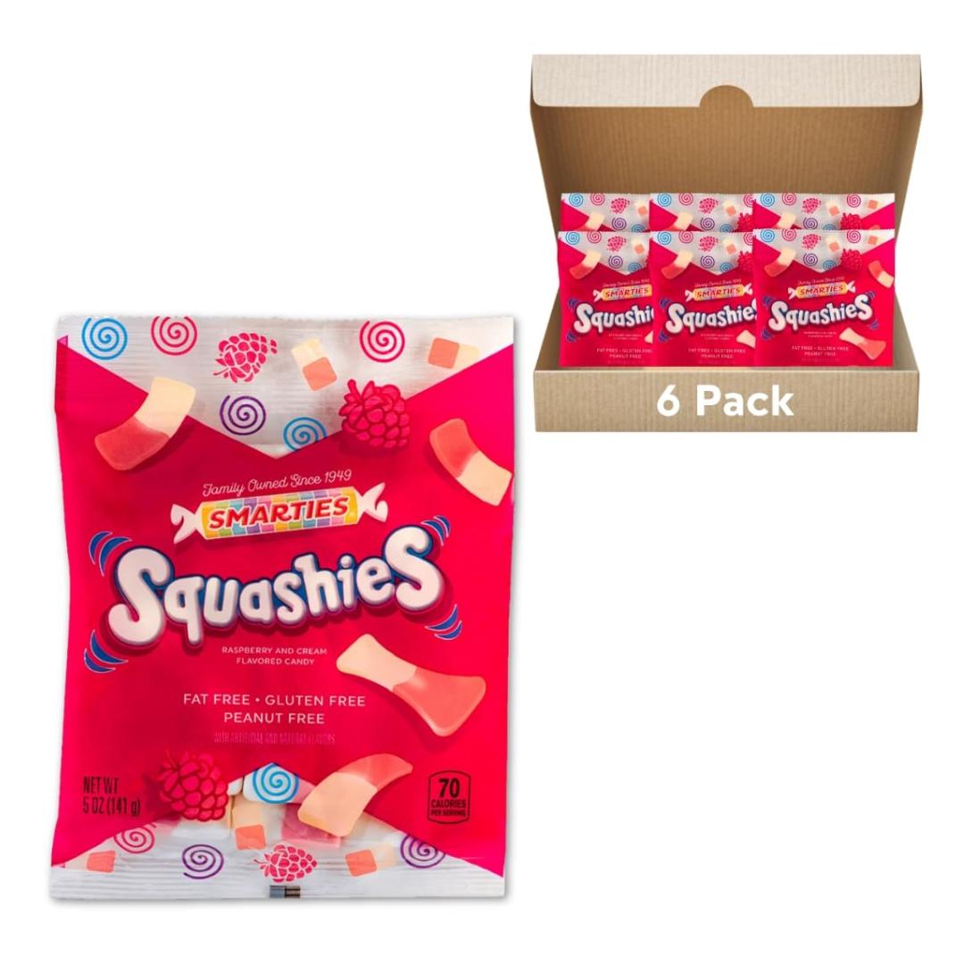 Smarties Squashies 6 pack Foam Marshmallows Gummies Candy Gluten Free Gummy Candy Bulk Peanut Free Perfect for Birthday