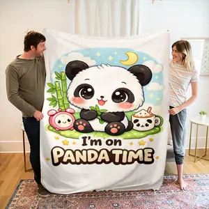 Super Soft Comfortable Flannel Wool Blanket, Panda Rest Time Pattern, Ideal for Camping Office Naps Dorm Room Gift