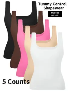 Plus Size Women's Seamless Striped Tummy Control Shapewear Vest, Square Neck Compression Top, Slimming Undergarment,Can Be Worn Outside Shapewear