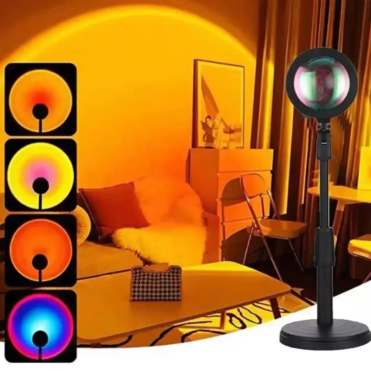 Sunset Lamp Projector, RGB Multicolor Aura Light with Remote Control, 360° Rotation LED Sunset Projection Lamp, USB Powered, Aesthetic Room Decor for Bedroom, Selfie TikTok Instagram Photos, Romantic Gift for Women