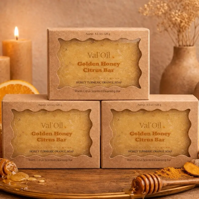 ValOil Golden Honey-Citrus Scented Natural Soap Bars - Body Care Cleanser, Pack of 3, Moisturizing Aroma Formula Gift Daily