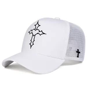 Unisex Christian Faith Cross Print Trucker Hat - Polyester Fabric, Breathable Mesh, Adjustable Buckle, 1 Size, Sun Protection for Outdoor Sports, Summer Streetwear, Christmas Festive & Party Accessory Gift, One Size