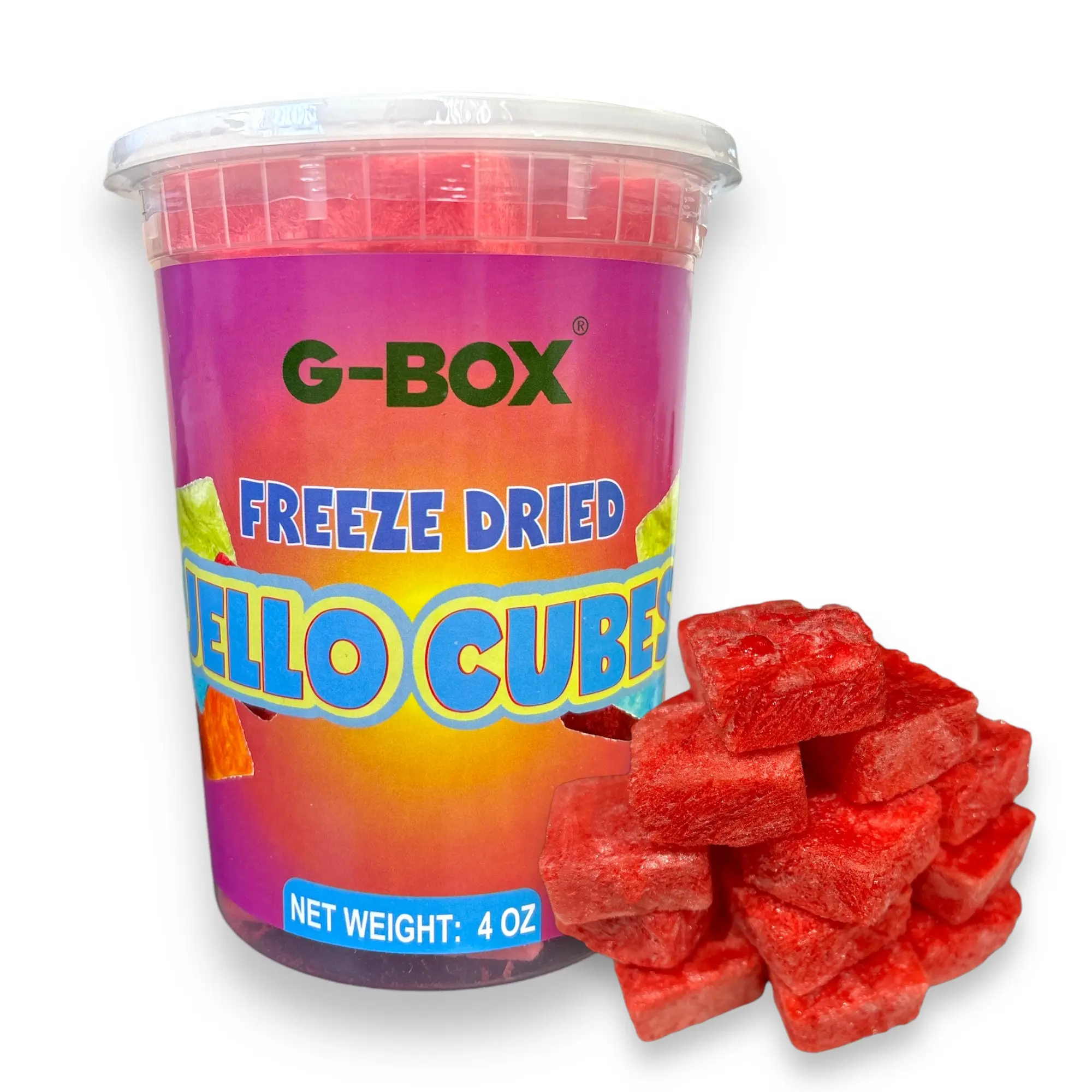 G-Box Freeze-Dried Jello Cubes Strawberry Flavor - USA-Made Freeze-Dried Candy Treats Snack
