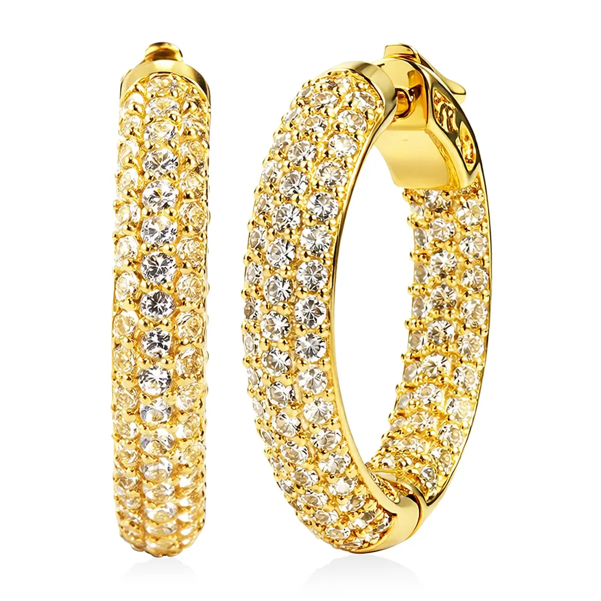 Hoops Lab Created White Sapphire 4.90 ctw Hoop Earrings in 18K Yellow Gold Plated