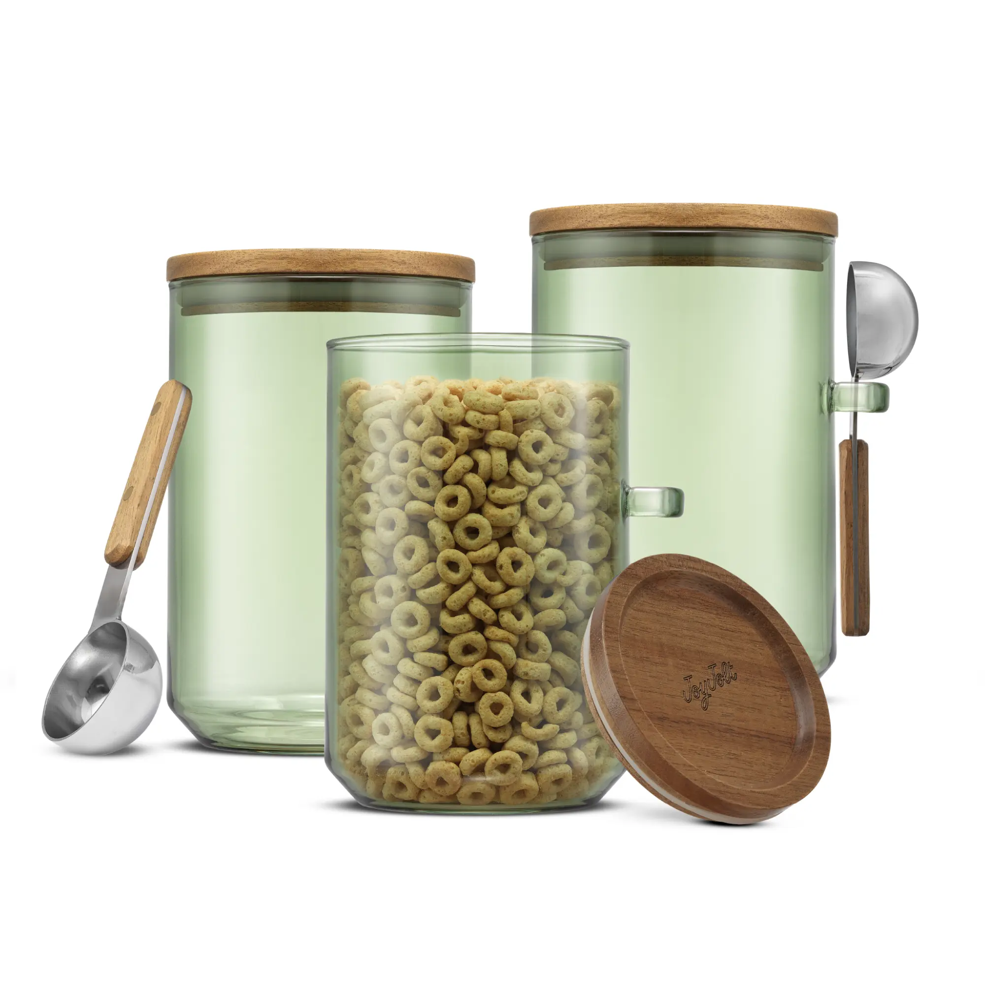 Holden Stackable Glass Storage Canister Set with Wood Lids and Scoops Holden Stackable Glass Storage Canister Set with Wood Lids and Scoops