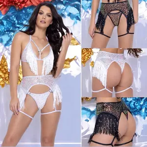 6223 - Sequin Fishnet Garter Belt