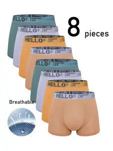 Men's 8-Pack Briefs, Breathable Elastic Casual Fashion, Plain Pattern, All Seasons, Fitted Style, Comfortable Underwear