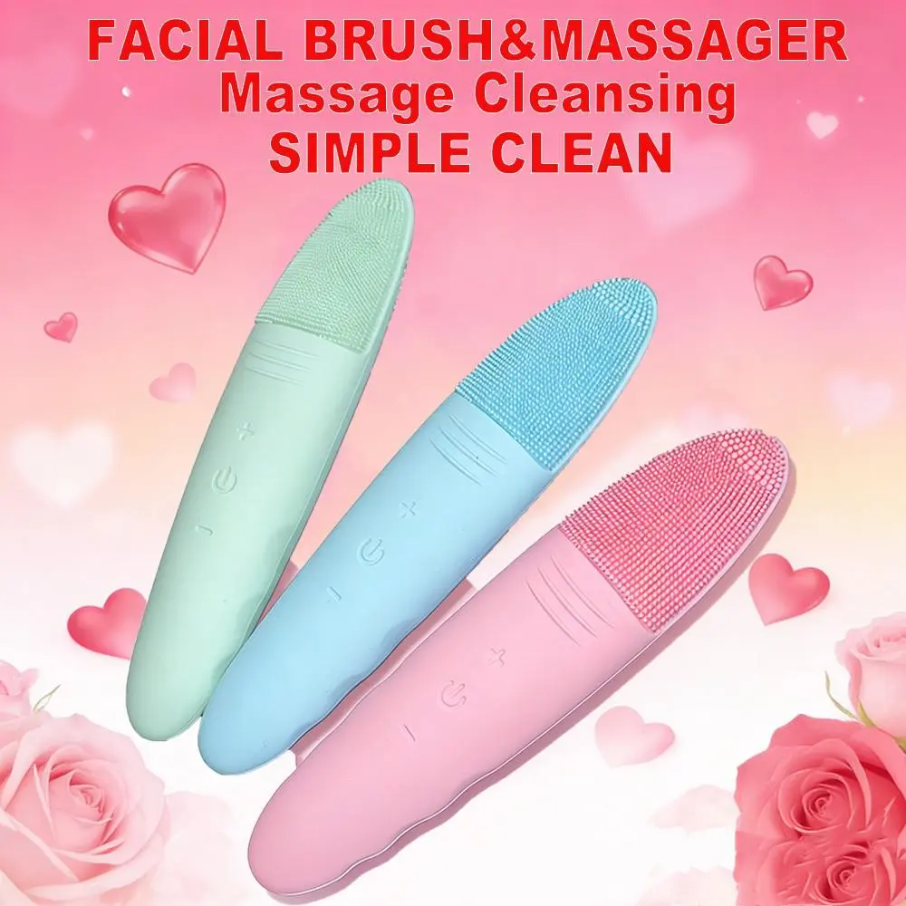 New Rechargeable Silicone Face Brush, Heated Vibration Massage, Facial Beauty Massagers, Deep Cleansing, Exfoliating, Available in Blue, Pore Cleansing Brush, Facial Cleaning Tool, Facial Care Instrument, Pore Scrubbing Brush