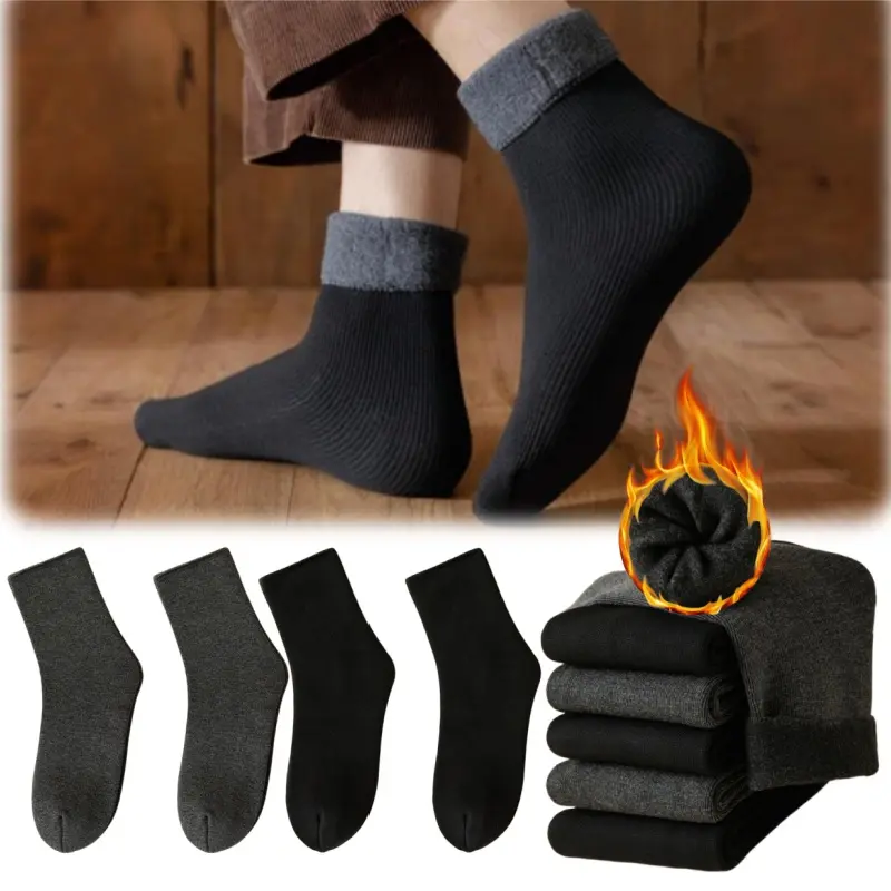 Women's Fleece-Lined Boot-Friendly Mid-Calf Thermal Socks, 6/12 Pairs Thick Winter Socks for Men, Ideal for Snow Boots & Cold-Weather Sleeping, Boot-Friendly Mid-Calf Socks