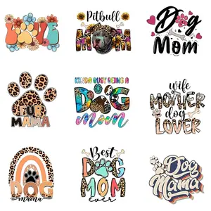 Cute Dog Paw Pattern Iron on Patch, 9 Counts/set Colorful Letter Pattern Heat Transfer Sticker, DIY Clothing Decoration for T-shirt, Jacket, Hat, Bag