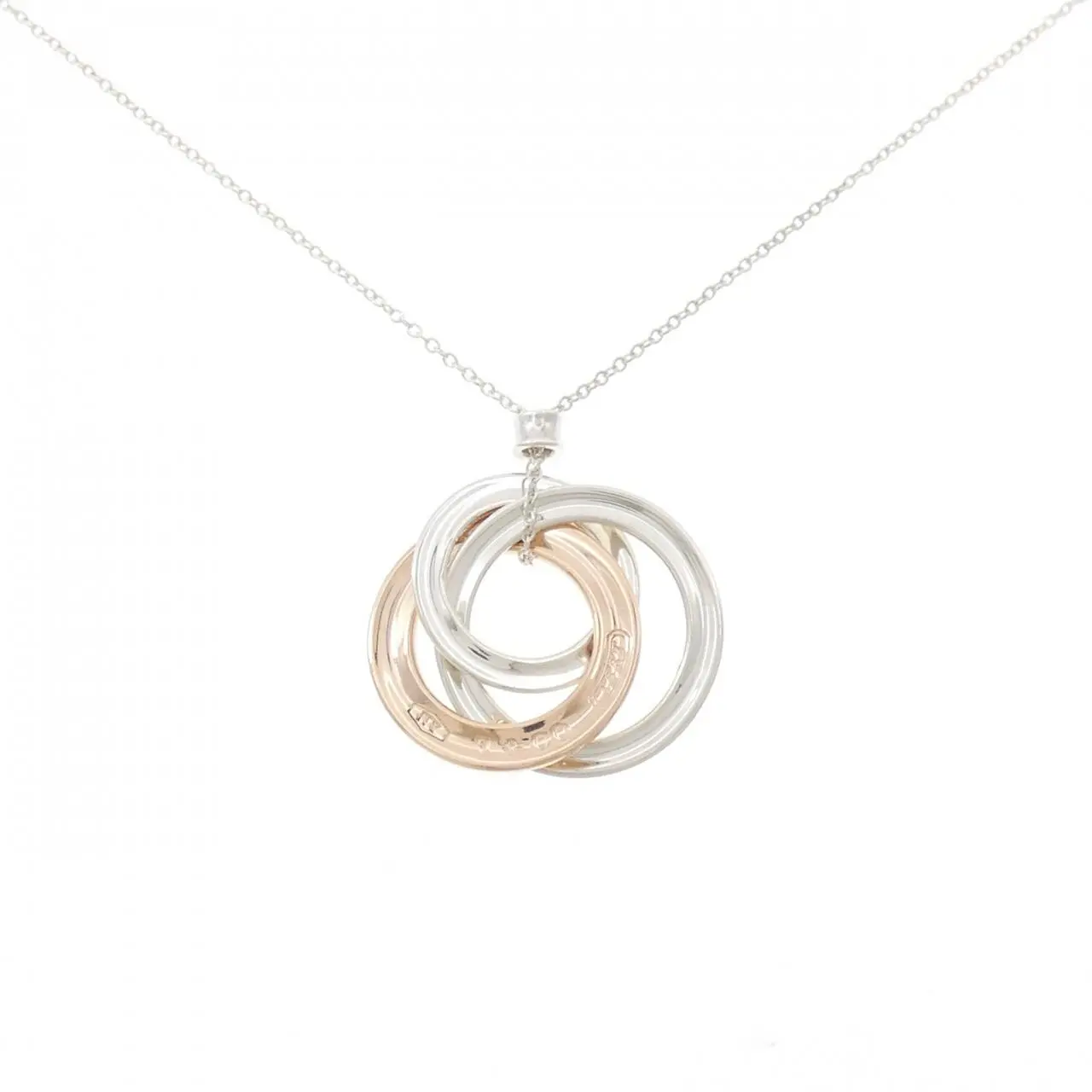 Pre-owned Tiffany & Co. Sterling Silver 925 (Ag925) Small Leather Goods Tiffany 1837 Interlocking Circle Silver Rose Gold Pendant Necklace