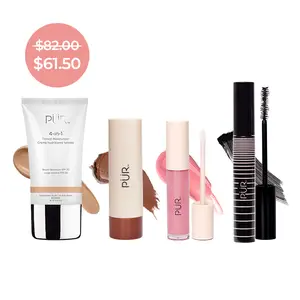 PUR Skin-First Set – Tinted Moisturizer Kit with Glossy Lip Oil, Cream Tint & Volumizing Mascara Makeup