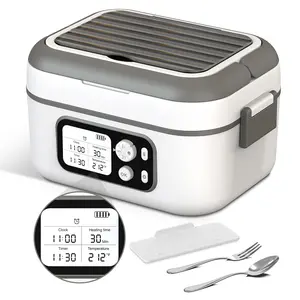 Cordless Electric Heated Lunch Box, 24000mAh Rechargeable, 1.5L Large Capacity, Smart Timer, Removable Divider, BPA-Free, Includes Insulated Bag and Cutlery