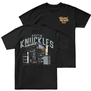 Workman Bustin' Knuckles Mechanic T Shirt 2 Sides, Vintage Garage Graphic Tee, Car Lift Auto Repair Workwear, Soft Cotton Blend Shirt, Gift for Car Lovers