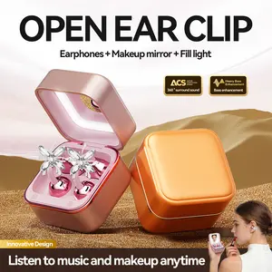 CHENRUIDA Wireless Bluetooth Ear Clip Earbuds, Elegant Bow Earrings Design, Jewelry Box Style Charging Case with Mirror, Ideal for Daily Use, Commuting, Gift and Women's Fashion