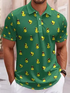 Men's Fashion Duck Sunglasses Print Short Sleeve Performance Polo Sport Shirt, Moisture-Wicking, Quick-Dry, Slightly Elastic, Casual Fit