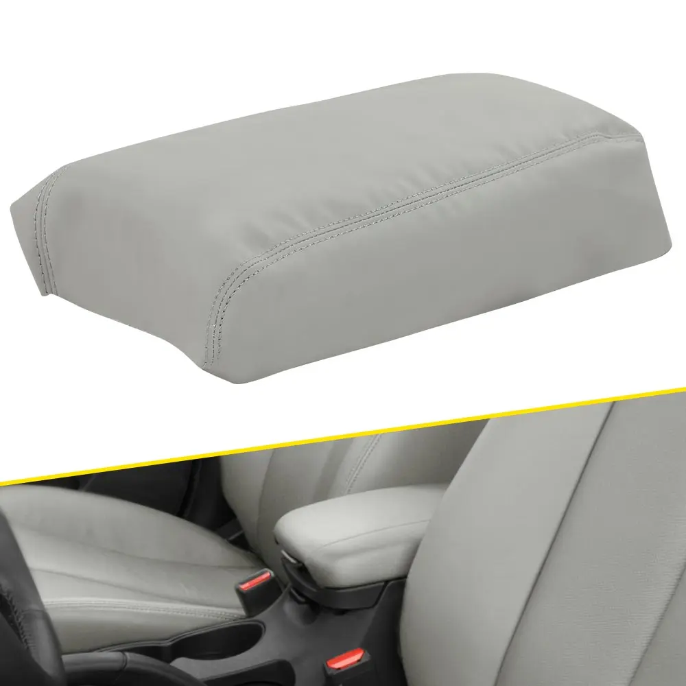 CROSSDESIGN Gray Leather Car Armrest Cushion - Custom-Fit Center Console Lid Cover, Car Interior Accessory Covering, Perfect Replacement Part for 2015-2019 Hyundai Sonata