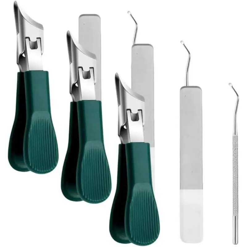 3-Set Multi-Pack Beveled Edge Eagle Beak Clippers - Wide Anti-Splash Design, Ergonomic Grip, Nail File, Unisex Home Care Essentials for Senior Ingrown Thick Toenail Manicure Grooming, Adults