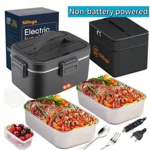 MultiFunctional Car Heating Box Square Black 80W High Power 1.8L Stainless Steel Liner Display Screen 12V24V110V Multi Voltage Leak Proof Camping Food Box