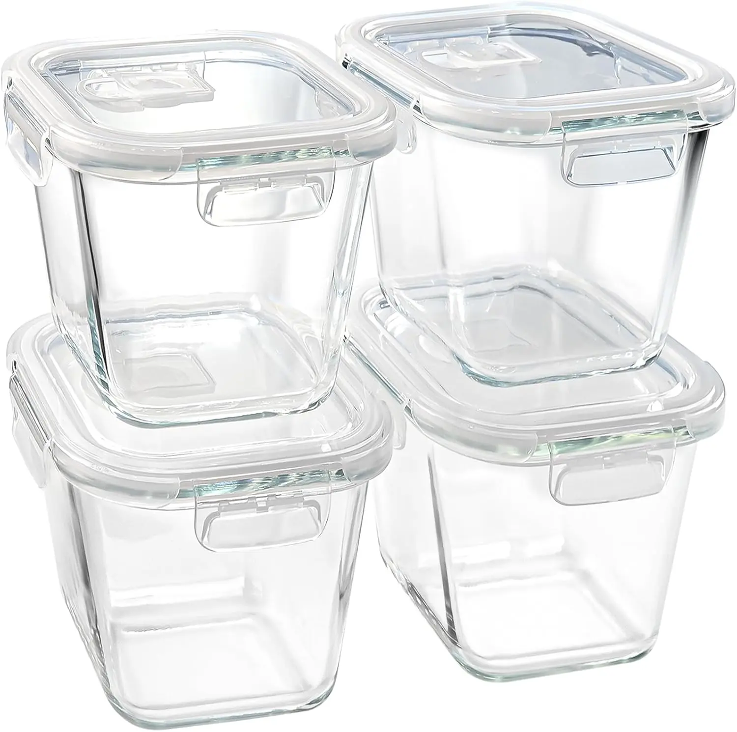 4-Pack Square Borosilicate Glass Food Storage Containers, 4-Cup/32 oz with Airtight Leak-Proof Food-Grade Lids, Microwave-Dishwasher-Oven-Freezer Safe, Meal Prep & Lunch Containers