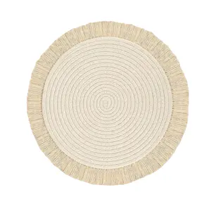Boho Style Placemats Set of 8 – 13 Inch Round Woven Cotton Table Mats with Tassels – Handmade, Washable, Heat Resistant, Non-Slip – Rustic Farmhouse Decor for Dining Table – Perfect for Thanksgiving, Christmas, Everyday Use, Thick