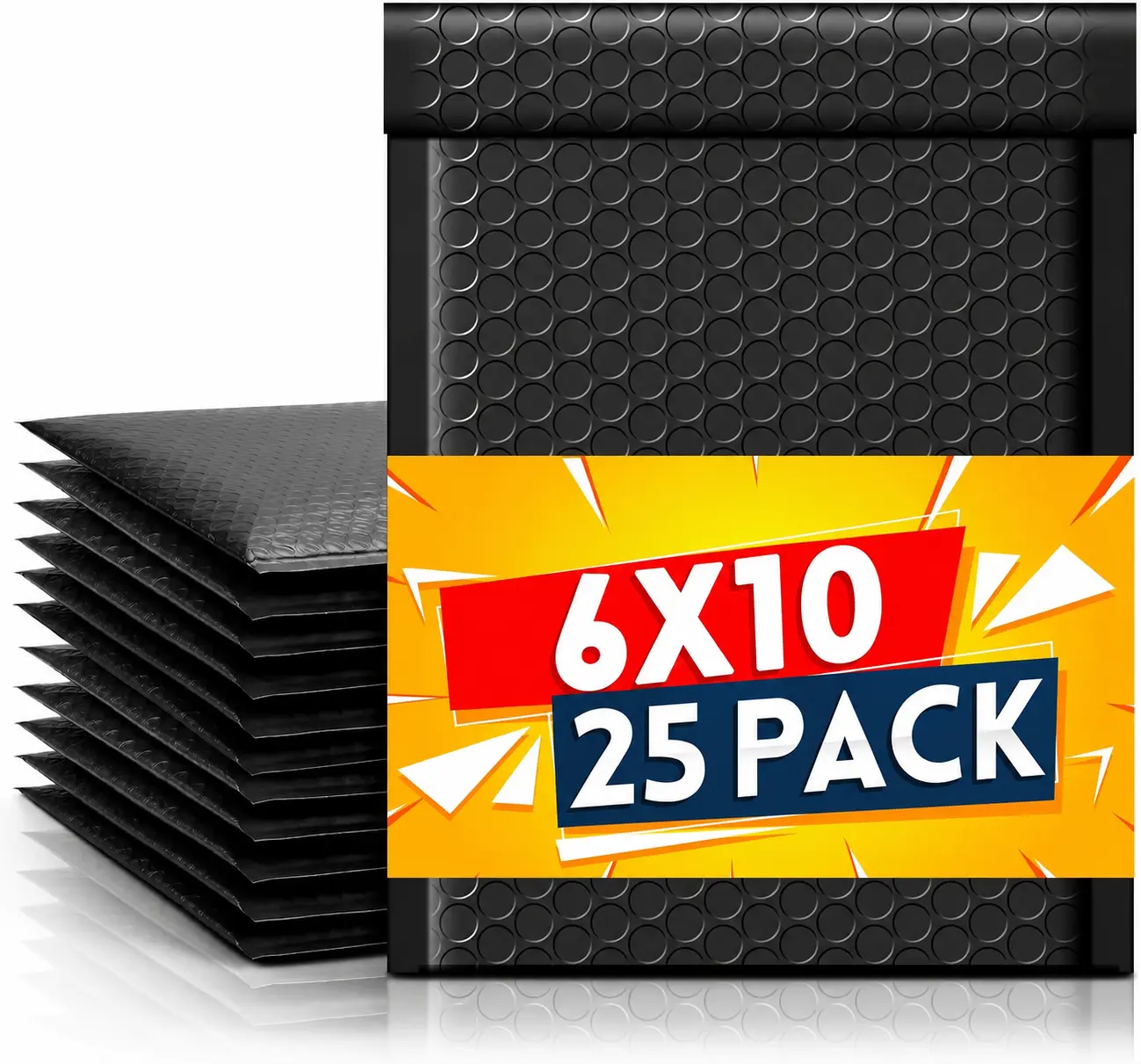 Black Bubble Mailers, 6x10 Inch 25-Pack #0 Waterproof Padded Envelopes, Self-Seal Office Postal Supplies for Small Business Packaging, Shipping Jewelry