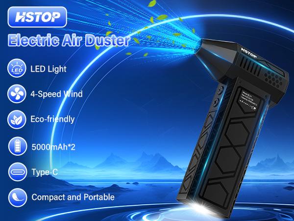 Electric Air Duster with Flashlight, Portable Cordless Leaf Blower, Turbo Fan, Rechargeable Cleaning Kit, Lightweight Jet Fan for Camping, Outdoors