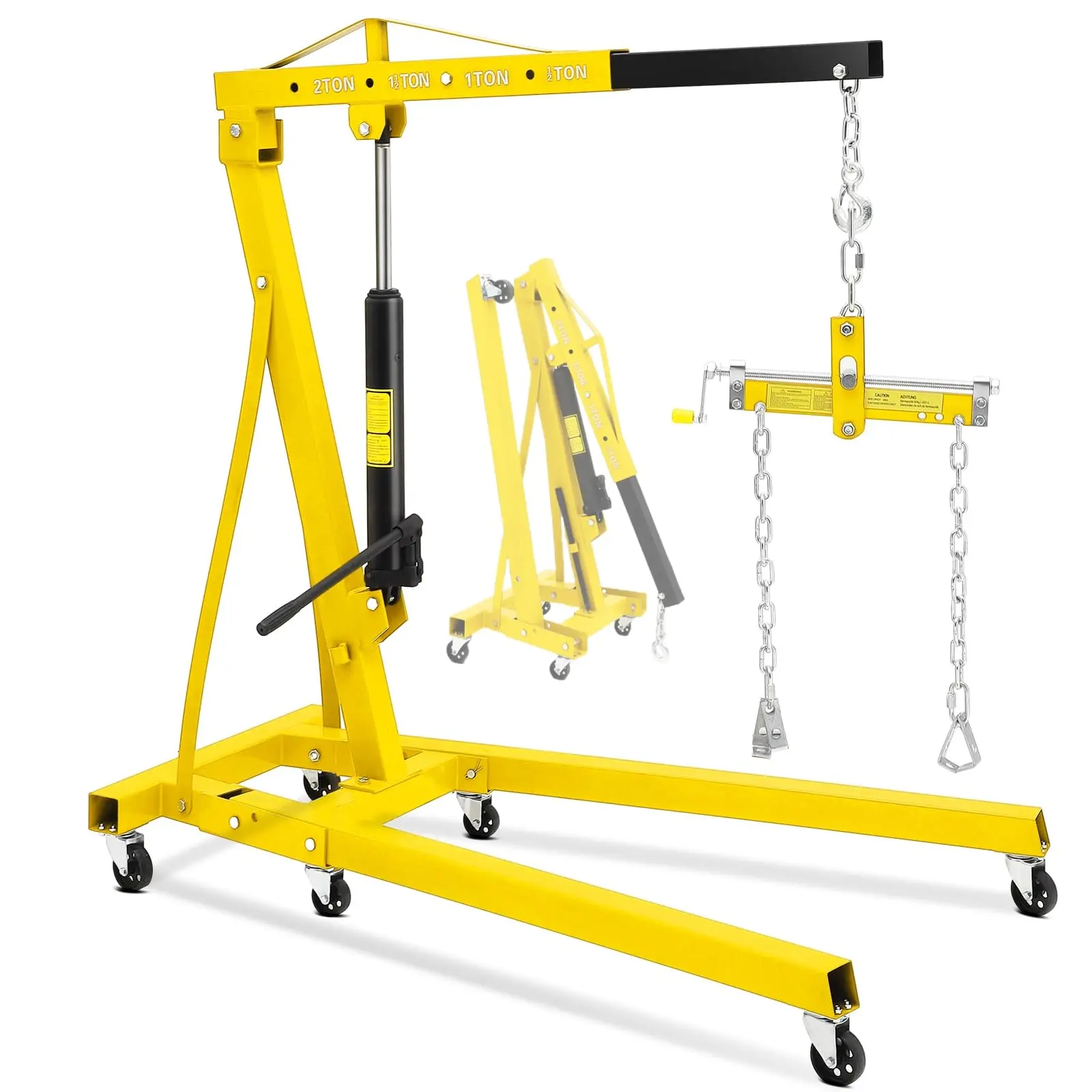 [Football Fan SeasonDeal] 2 Ton Folding Engine Crane with Lever, 4400 Lbs Hydraulic Cherry Picker, Engine Hoist with 6 Casters and Telescopic Boom for Garage, Workshop and Warehouse Lifting, Heavy-Duty, Yellow