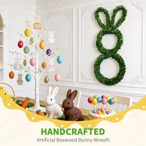 30 Inch Easter Bunny Wreath, Green Boxwood Rabbit Wreath, Minimalist Farmhouse Spring Decor for Door, Wall and Window Indoor Outdoor