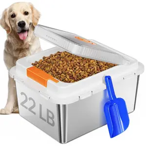 Pet Food Storage 22LB Seal Box with Scoop, Airtight Metal Stainless Steel Leak Proof Container,Moisture Proof Dry Food Storage Organizer for Big Multiple Cats and Large Dogs Puppy Birds Essentials Accessories,Keep Food Fresh Summervibes