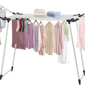 Clothes Drying Rack, Gullwing Laundry Rack, Collapsible, Space-Saving Laundry Rack, with Sock Clips, for Clothes, Towels, Linens, Indoor/Outdoor